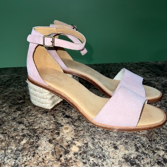 SOLUDOS Capri Block-Heel Raffia & Pink Suede Sandals Size 9. - Picture 1 of 12
